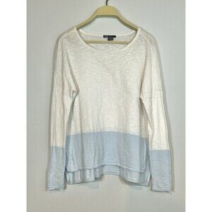 Vince Womens Small White Blue Colorblock Long Sleeve Cotton Knit Top